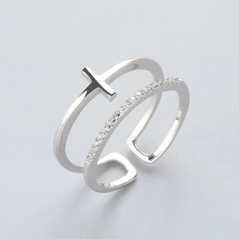 Korean Style Minimalist Geometric Rings for Women Cross Irregular Adjustable Simple Finger Ring Hip Hop Punk Open Ring Jewelry