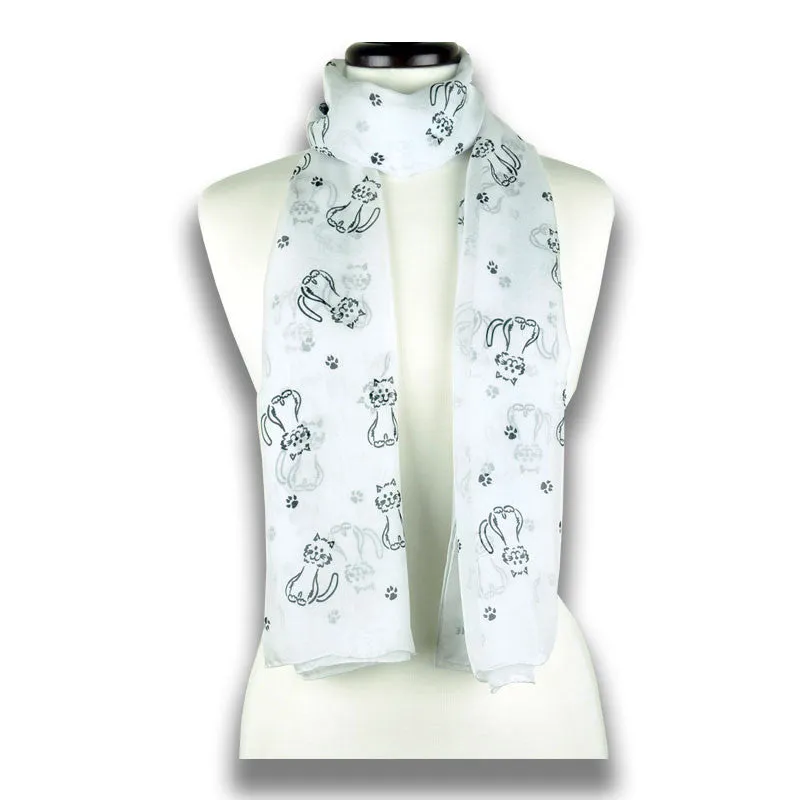 LIGHT GREY CAT PATTERN SCARF - 67x26"