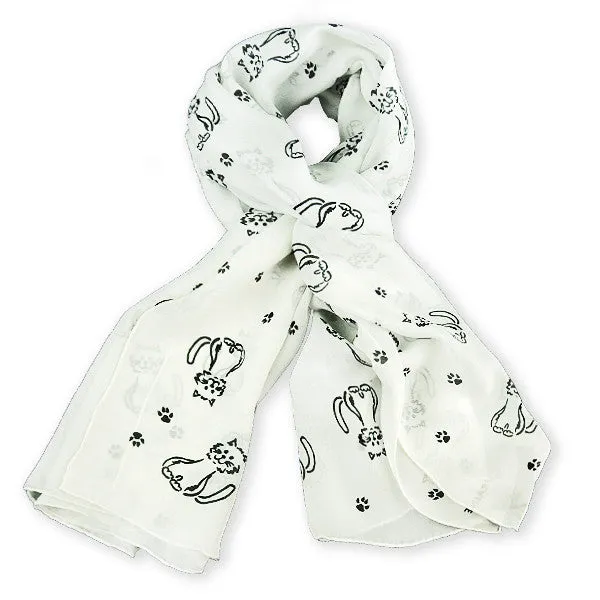 LIGHT GREY CAT PATTERN SCARF - 67x26"