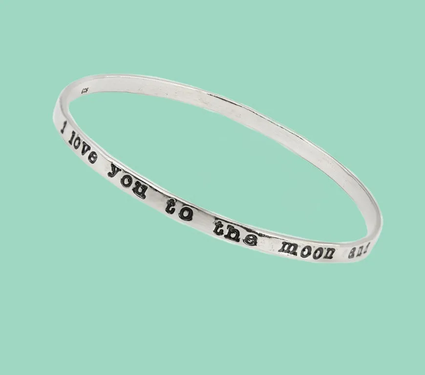 Love you to the Moon and Back Silver Bangle Bracelet