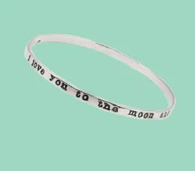 Love you to the Moon and Back Silver Bangle Bracelet