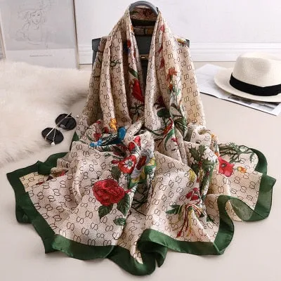 Luxury brand hijab summer women scarves soft long print silk scarves lady shawl