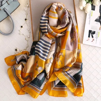 Luxury brand hijab summer women scarves soft long print silk scarves lady shawl