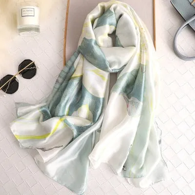 Luxury brand hijab summer women scarves soft long print silk scarves lady shawl