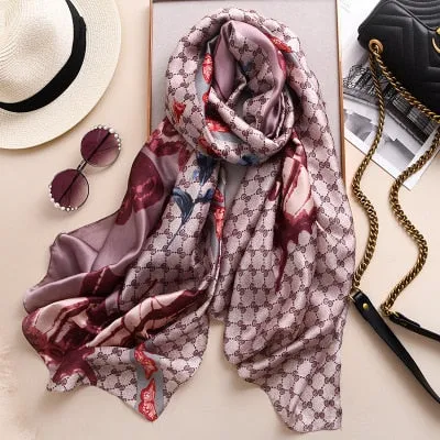 Luxury brand hijab summer women scarves soft long print silk scarves lady shawl