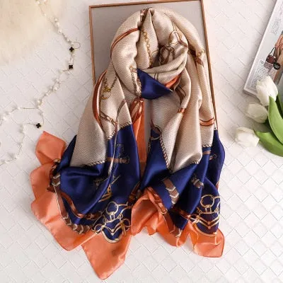 Luxury brand hijab summer women scarves soft long print silk scarves lady shawl