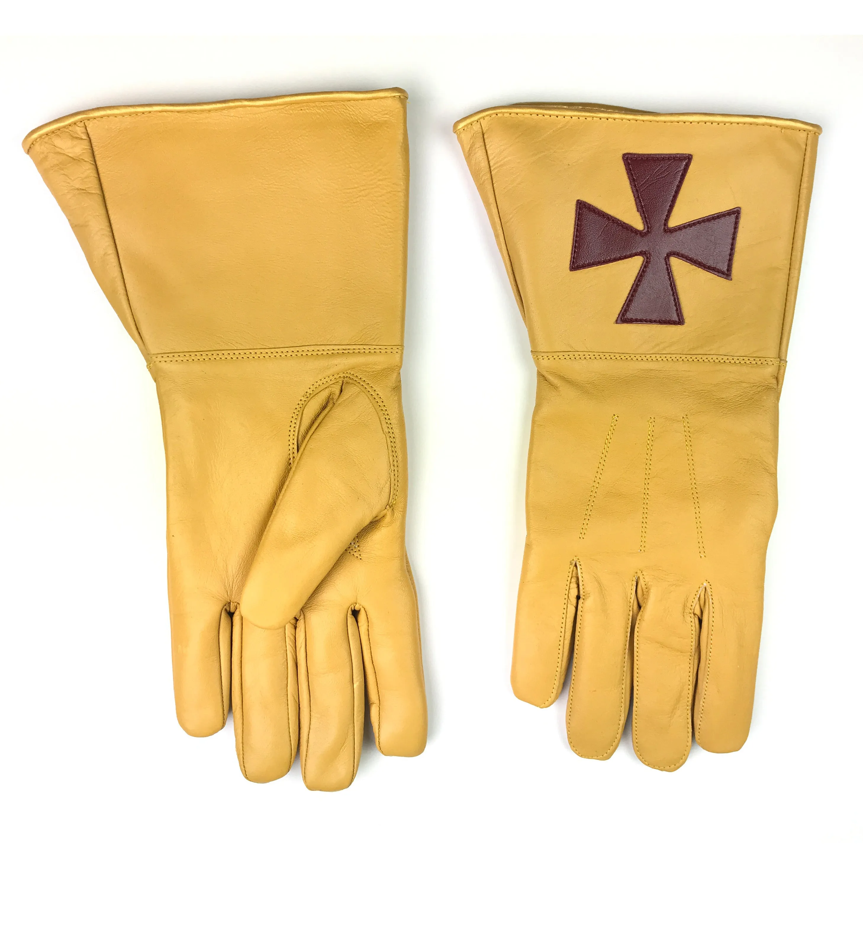 Masonic Knight Templar Gold Gauntlets Leather Gloves