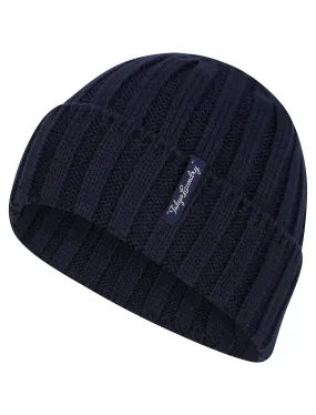 Men's Arnkell Chunky Ribbed Knit Beanie Hat in Sky Captain Navy - Tokyo Laundry