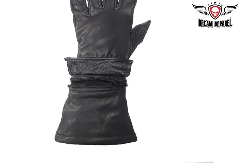 Mens Leather Gauntlet Gloves With Zip Off Cuffs