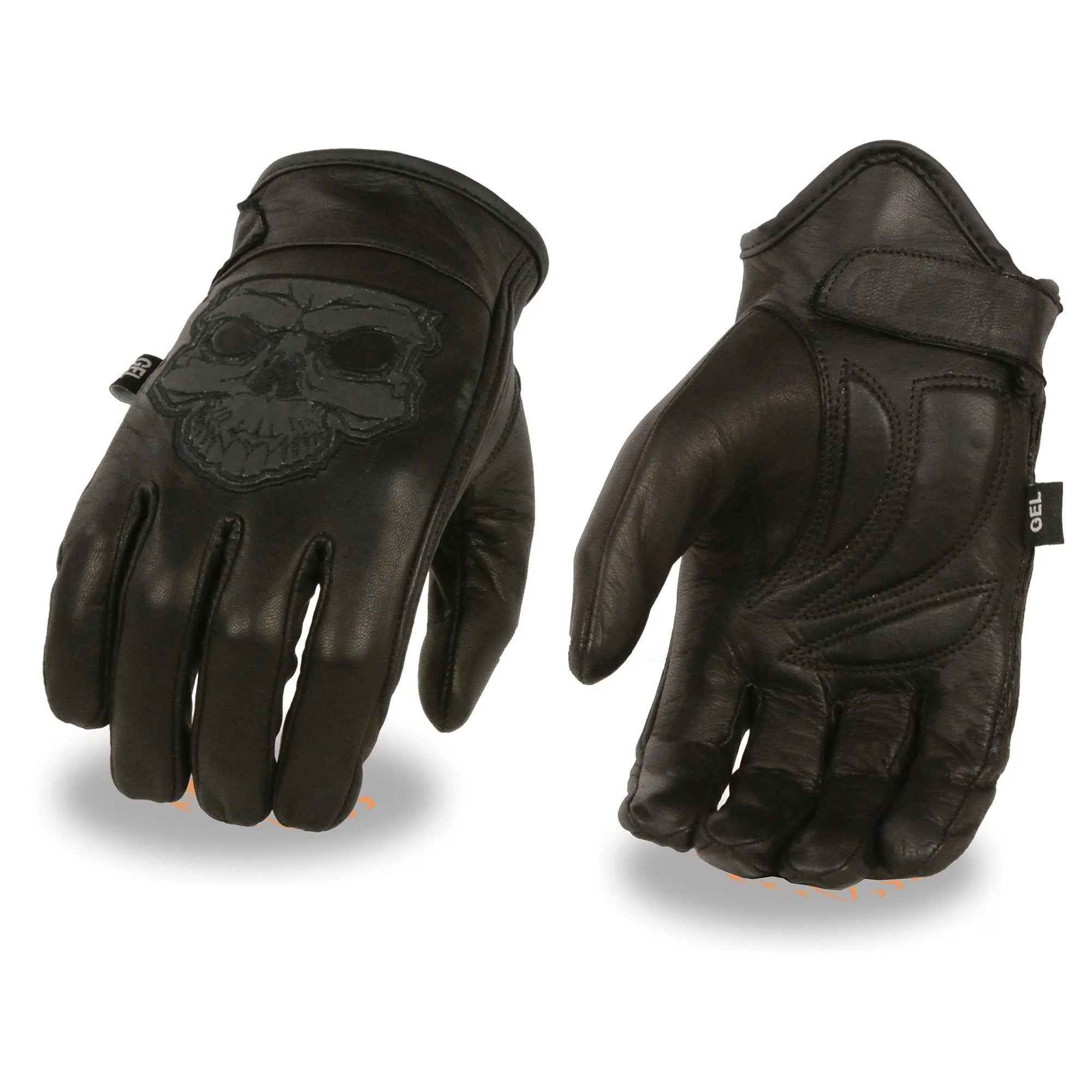 Milwaukee Leather Men's Black Leather ‘Reflective Skull’ Motorcycle Hand Gloves W/Gel Padded Palm MG7570