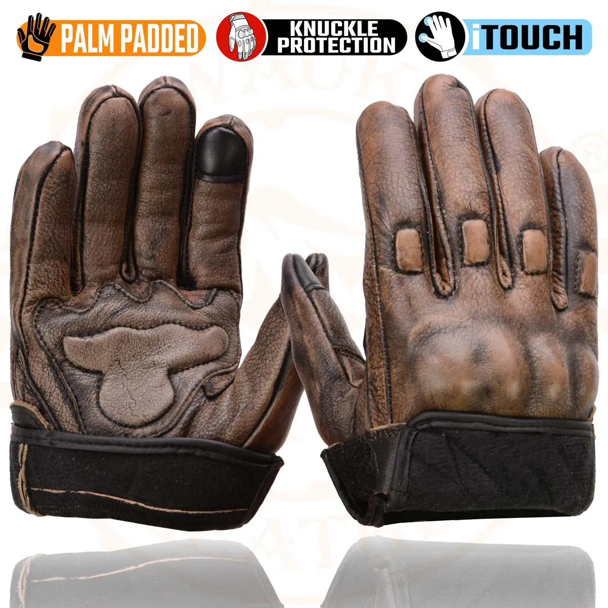 Milwaukee Leather MG7514 Men's Brown Leather with Gel Palm Motorcycle Gloves W/ Protective Knuckle