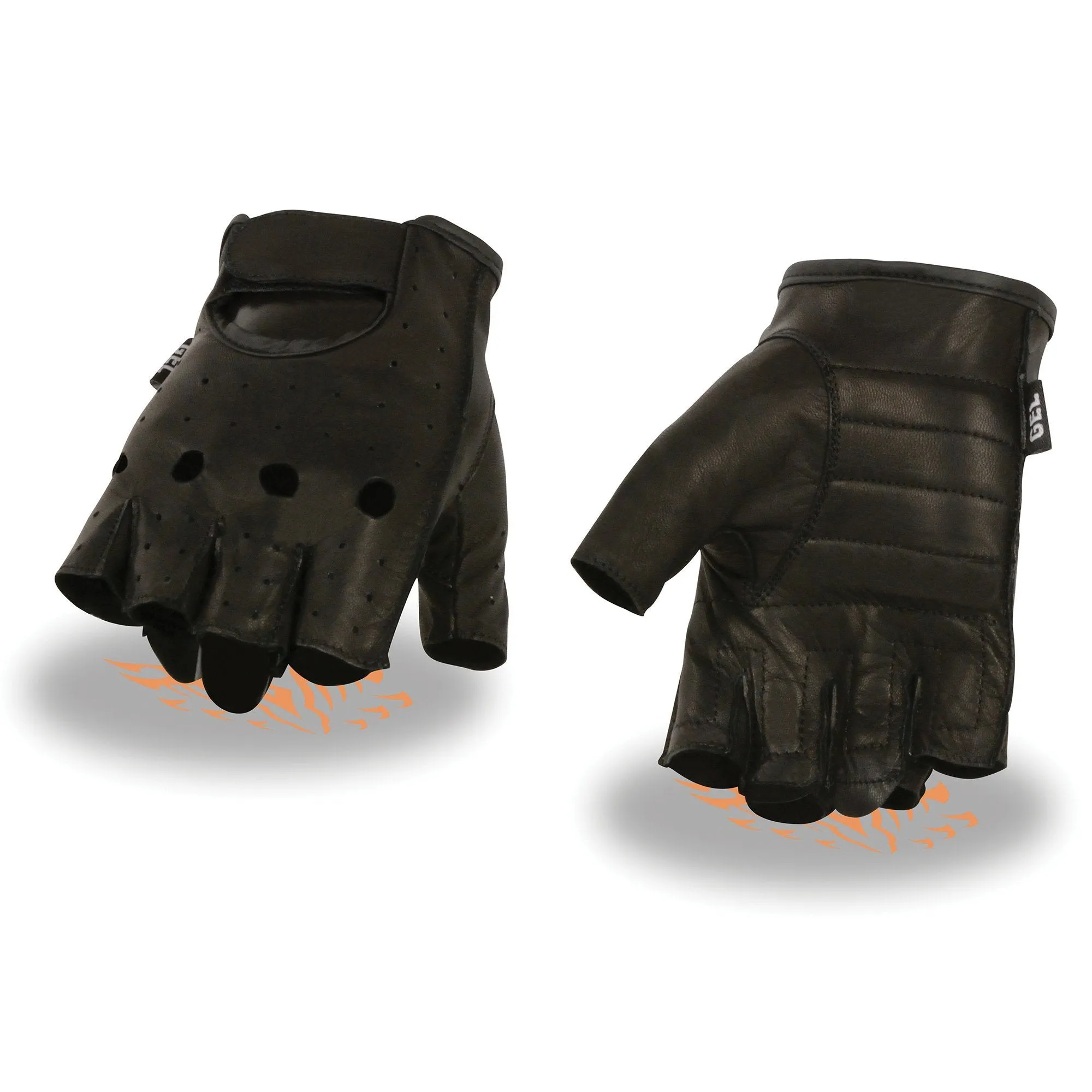 Milwaukee Leather SH195 Men's Black Leather Perforated Gel Padded Palm Fingerless Motorcycle Hand Gloves W/ ‘Open Knuckle’