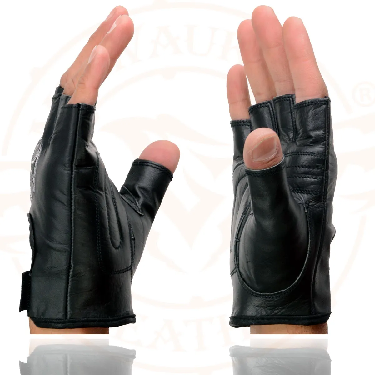 Milwaukee Leather SH354 Men's 'Iron Cross' Black Leather Fingerless