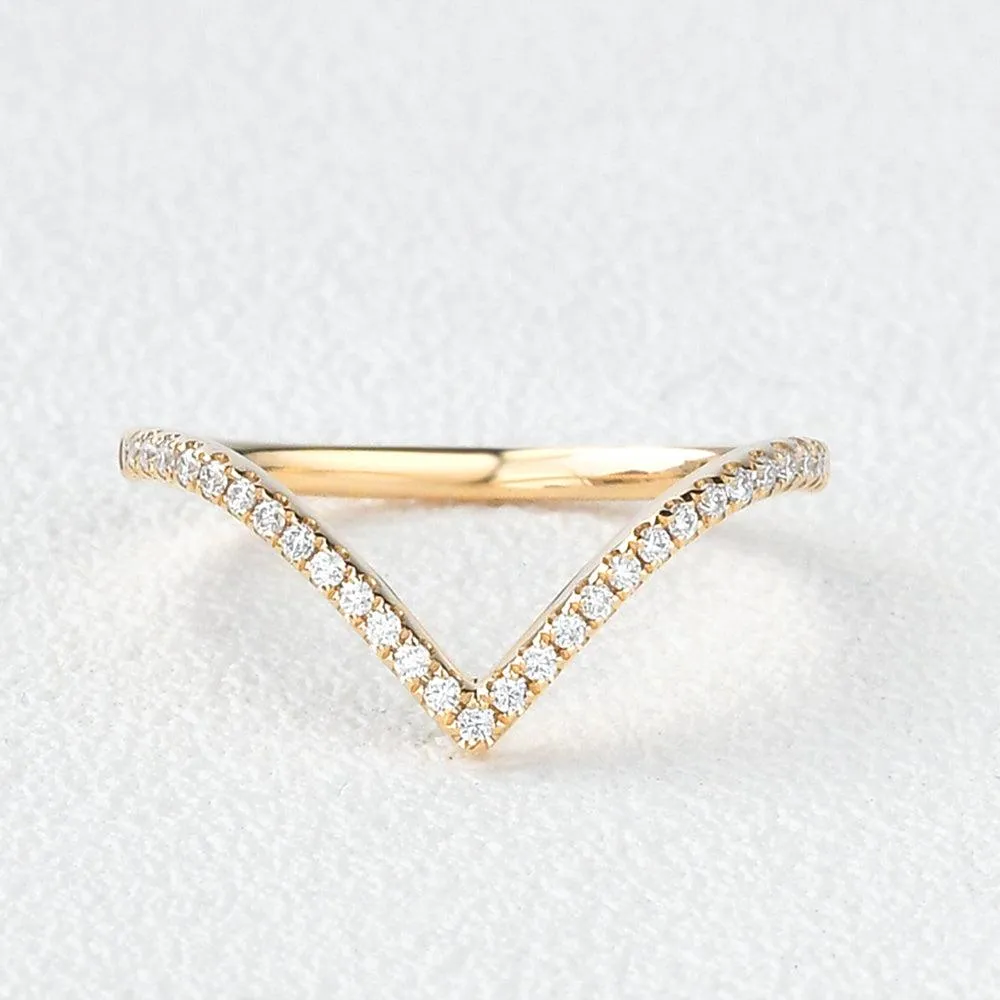 Minimalist Chevron Moissanite Stacking Band