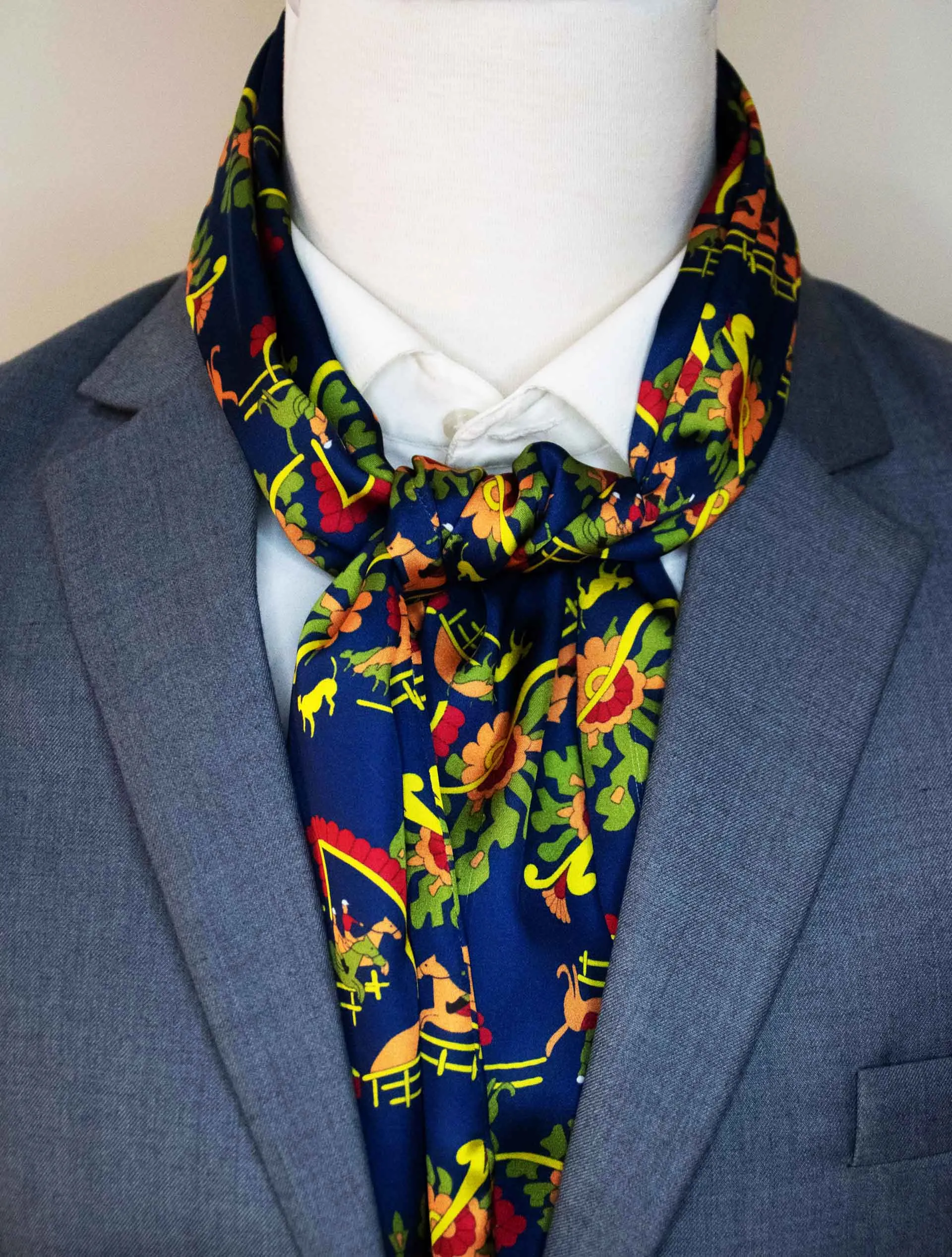 Navy Blue Paisley and Floral - Silk Men Scarves