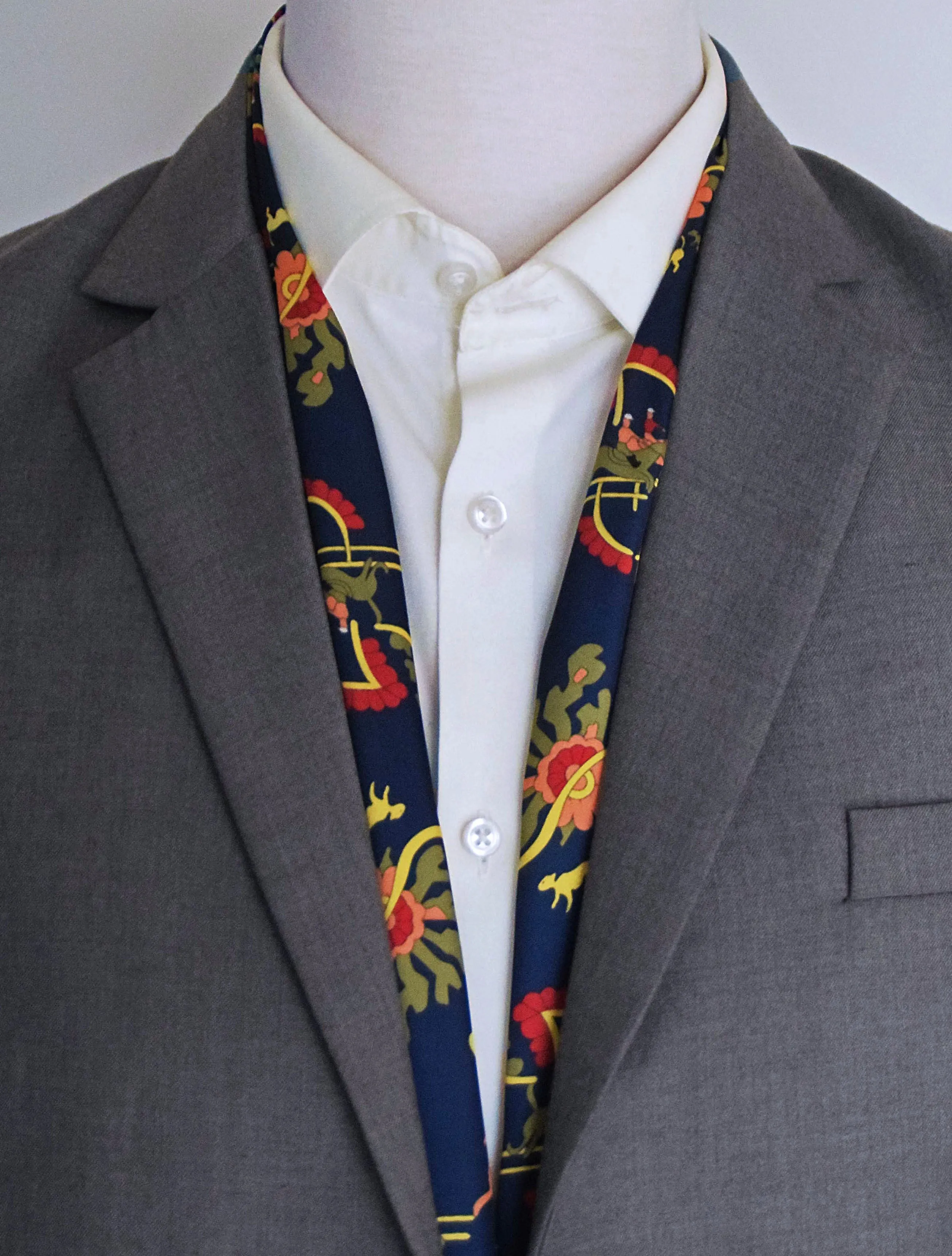 Navy Blue Paisley and Floral - Silk Men Scarves