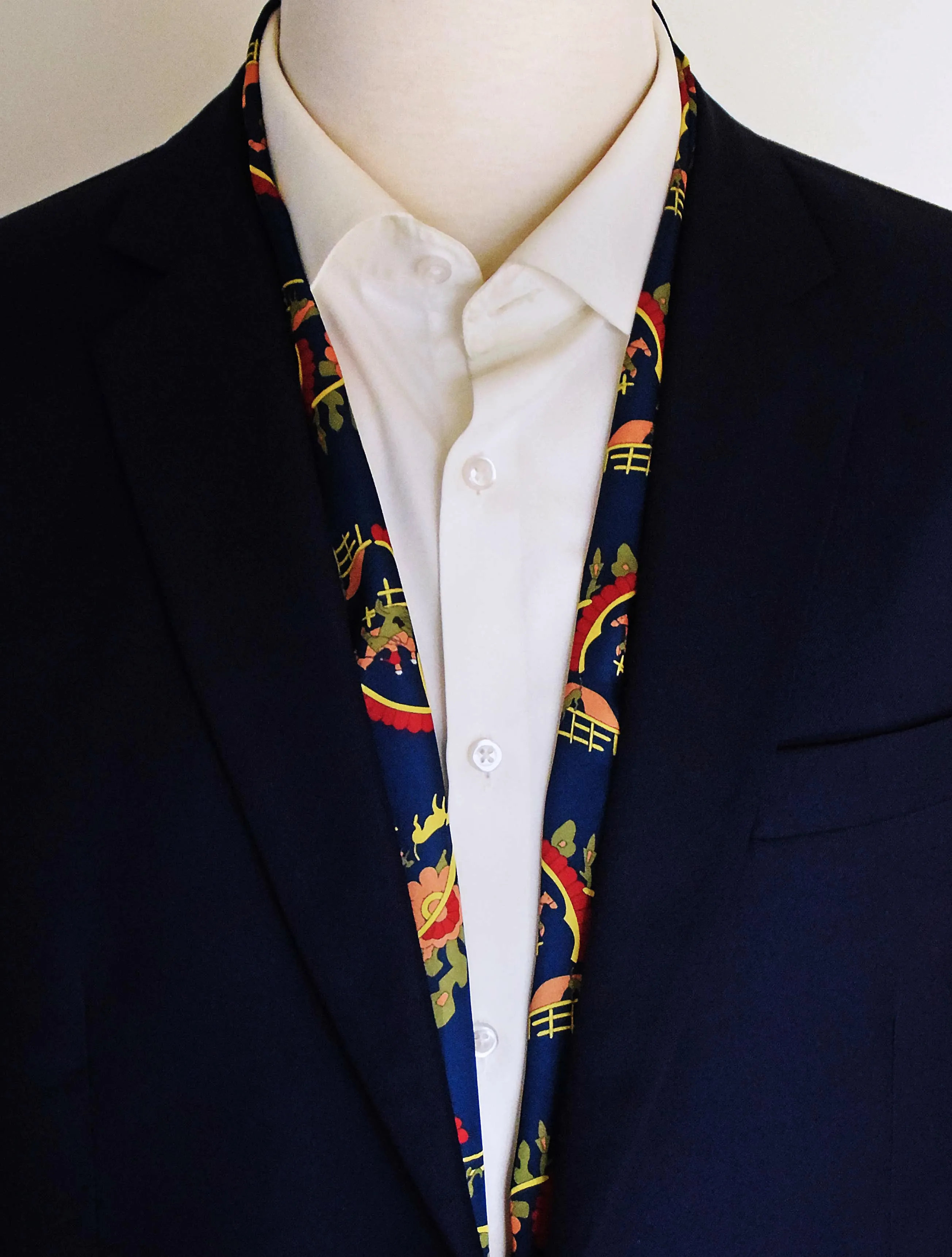 Navy Blue Paisley and Floral - Silk Men Scarves