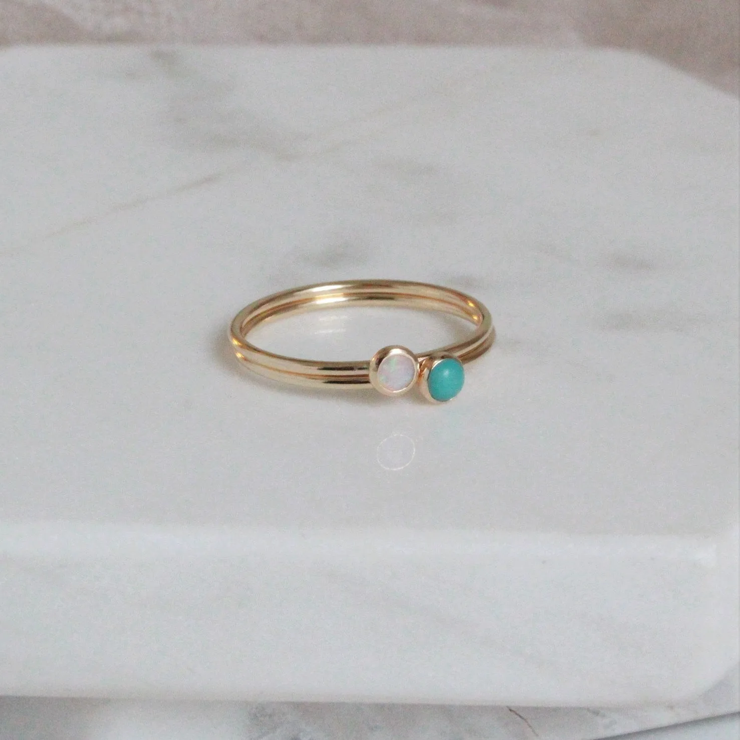 Opal & Turquoise Minimalist Ring Set 3mm