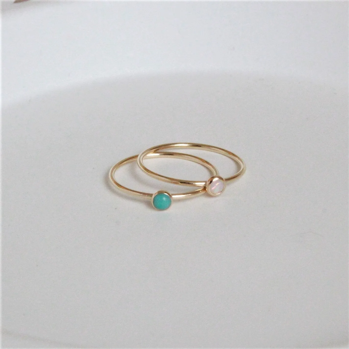 Opal & Turquoise Minimalist Ring Set 3mm