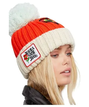 Patched Pom Beanie, Ivory