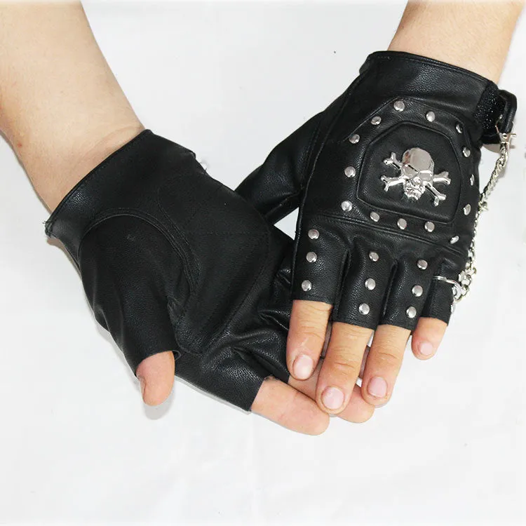 Pu leather gloves punk hip-hop rivet half finger leather gloves-Leather Gloves for Mens -  luxury leather gloves-Leather Gloves for Mens Black Leather Touch Screen Gloves  dents gloves  formal leather gloves  luxury leather gloves