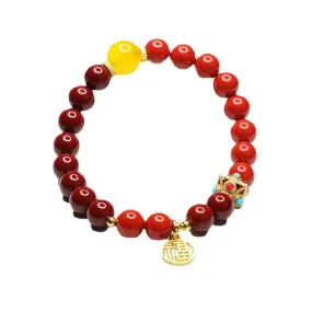 Red and Gold Blessing Bracelet with Cinnabar Stone