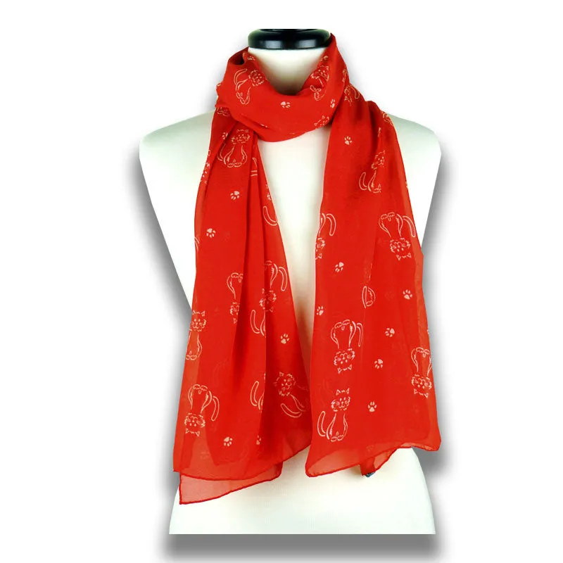 RED CAT PATTERN SCARF - 67x26"