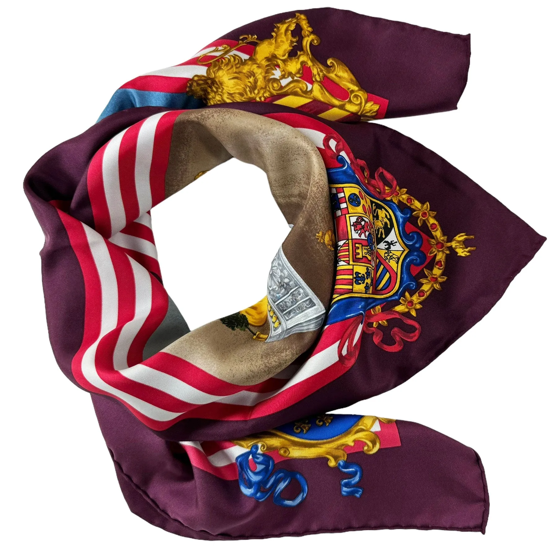 Rubinacci Silk Scarf Maroon Design - Square Foulard - Made In Italy