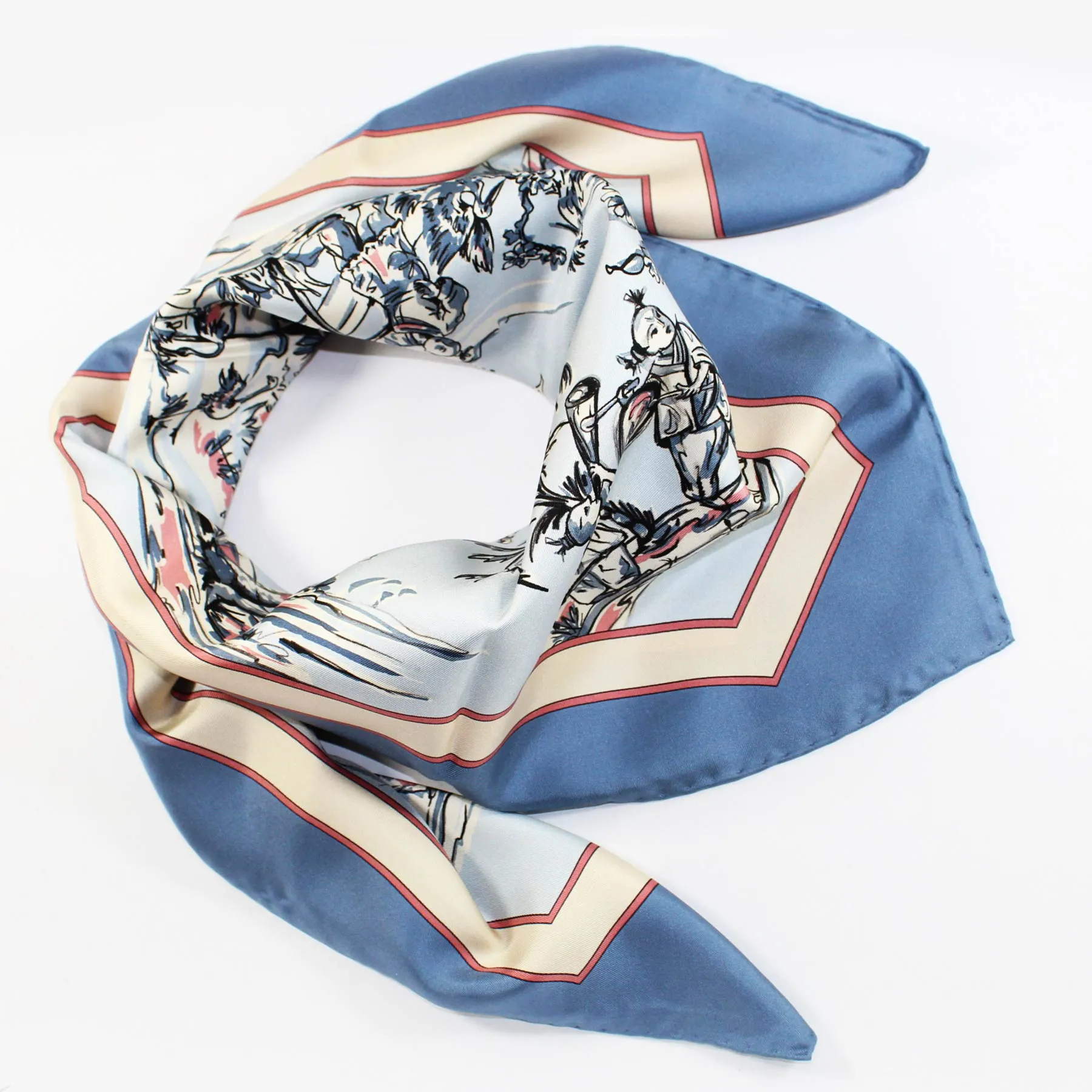 Salvatore Ferragamo Scarf Asian Print Metal Gray - Twill Silk Foulard SALE