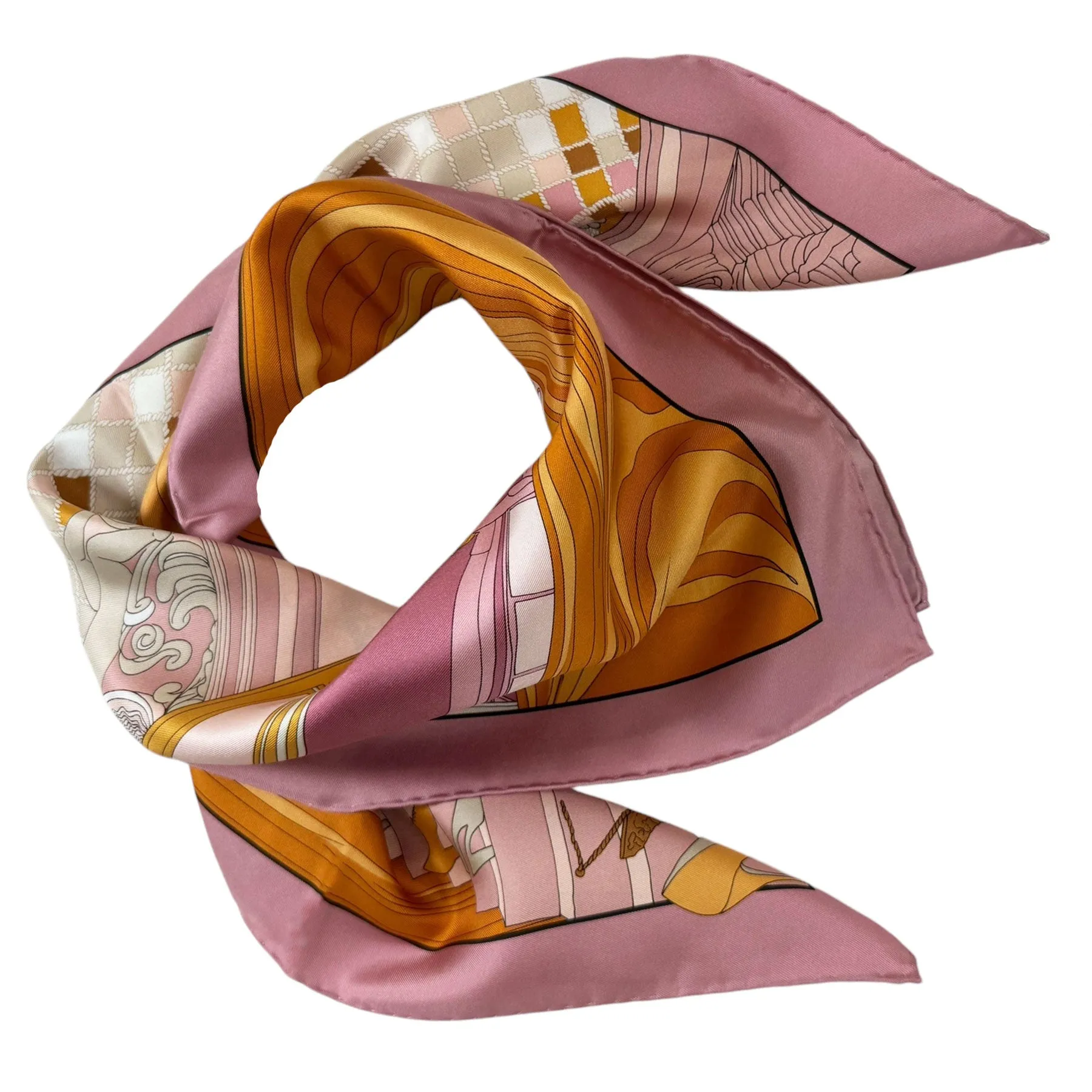 Salvatore Ferragamo Scarf Pink Atelier Design - Twill Silk Foulard - 2024 Collection SALE