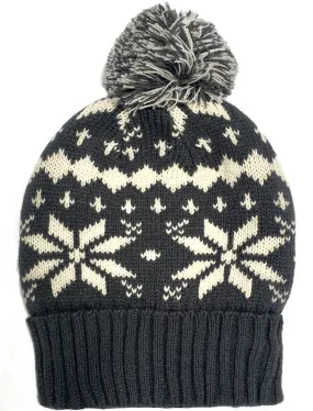 Sammy Fairisle Knitted Bobble Hat in Grey