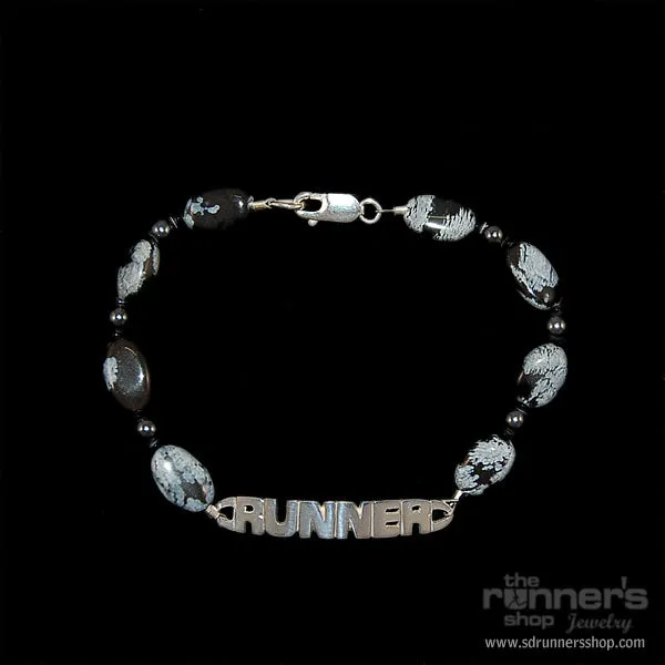 Silver "Runner" w/ Snowflake Obsidian Bracelet