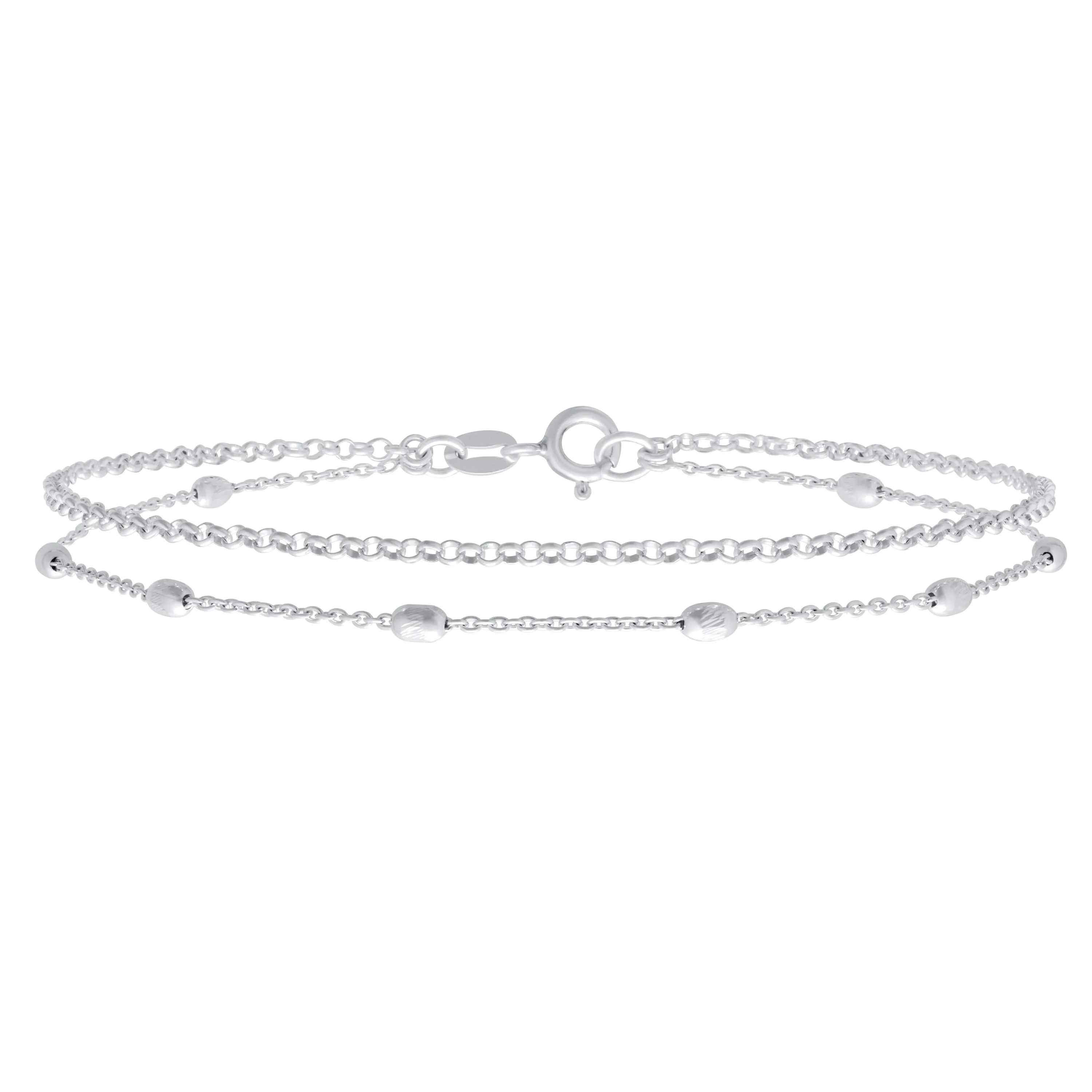 Simple Minimalist Sterling Silver Anklet Ankle Bracelet with Oval Beads 9 Inch