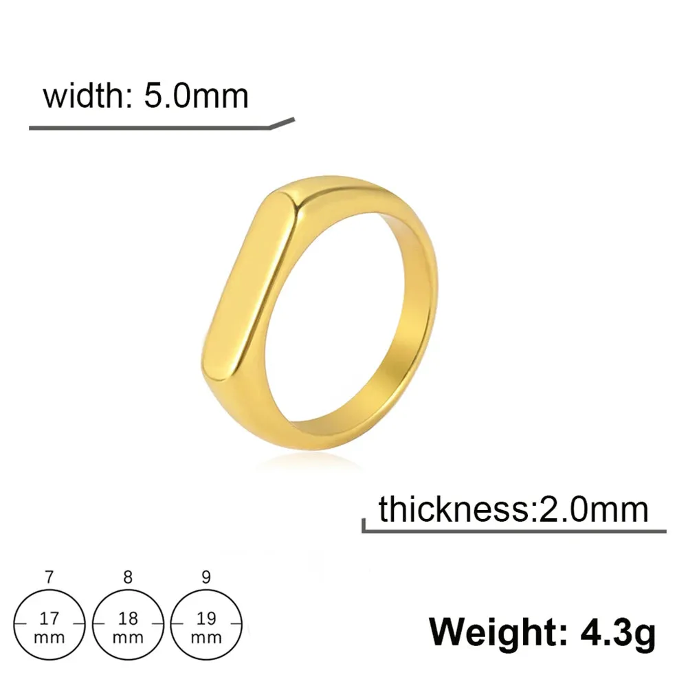 Skyrim Minimalist Signet Rings Women Men Stainless Steel Wide Rectangle Geometric Rings Fashion Wedding Jewelry Gift Wholesale