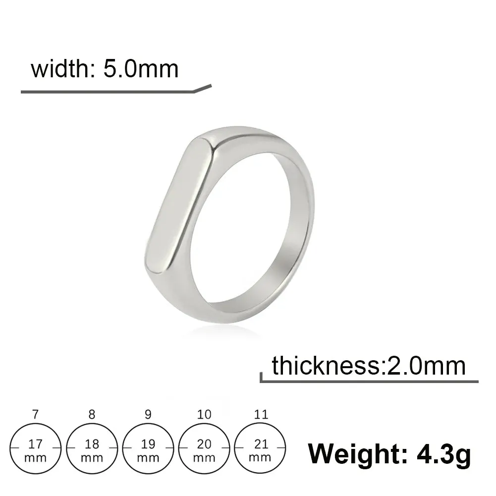 Skyrim Minimalist Signet Rings Women Men Stainless Steel Wide Rectangle Geometric Rings Fashion Wedding Jewelry Gift Wholesale