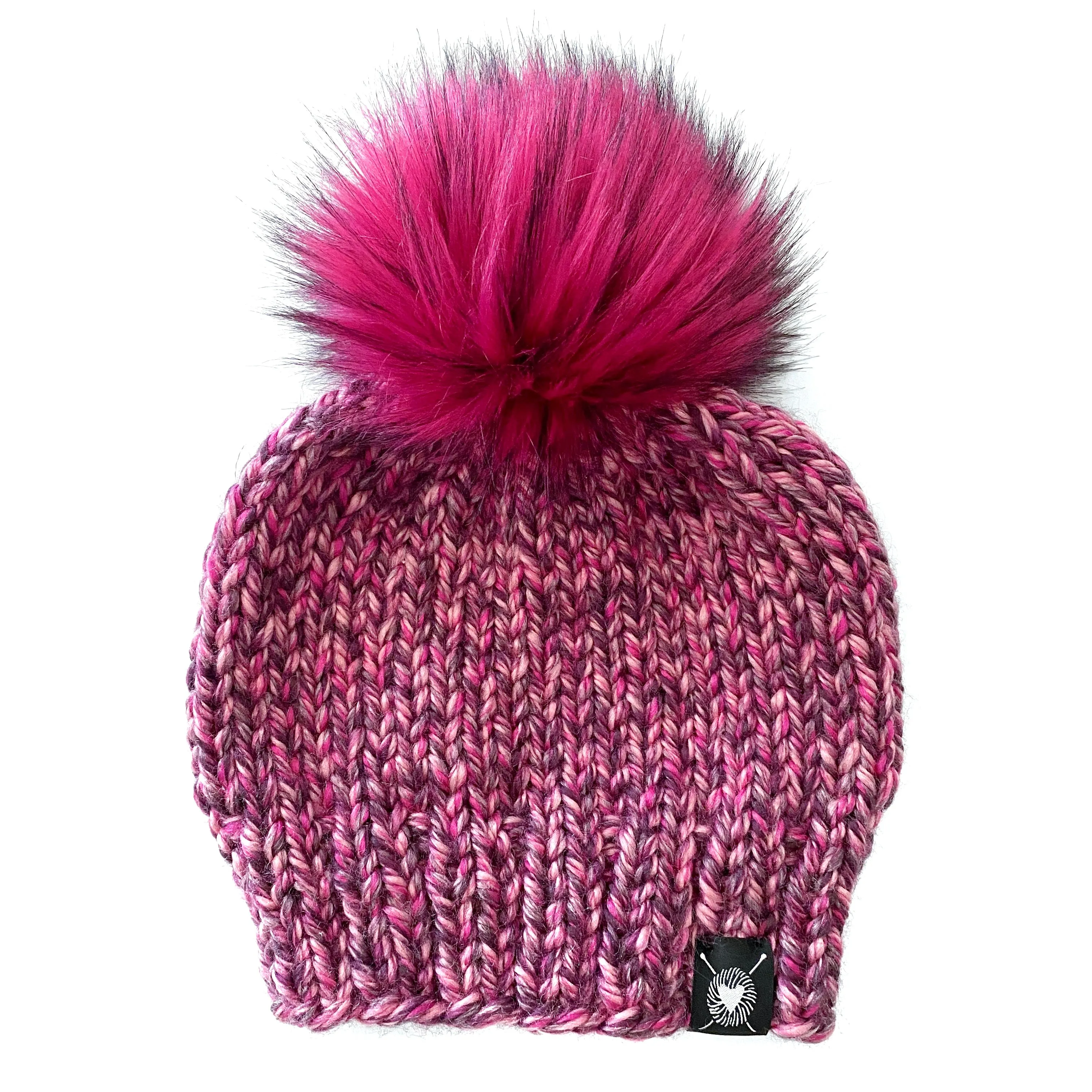 Solid Faux Fur Pom-Pom Beanie in Razzmatazz(wool free) Baby/Youth