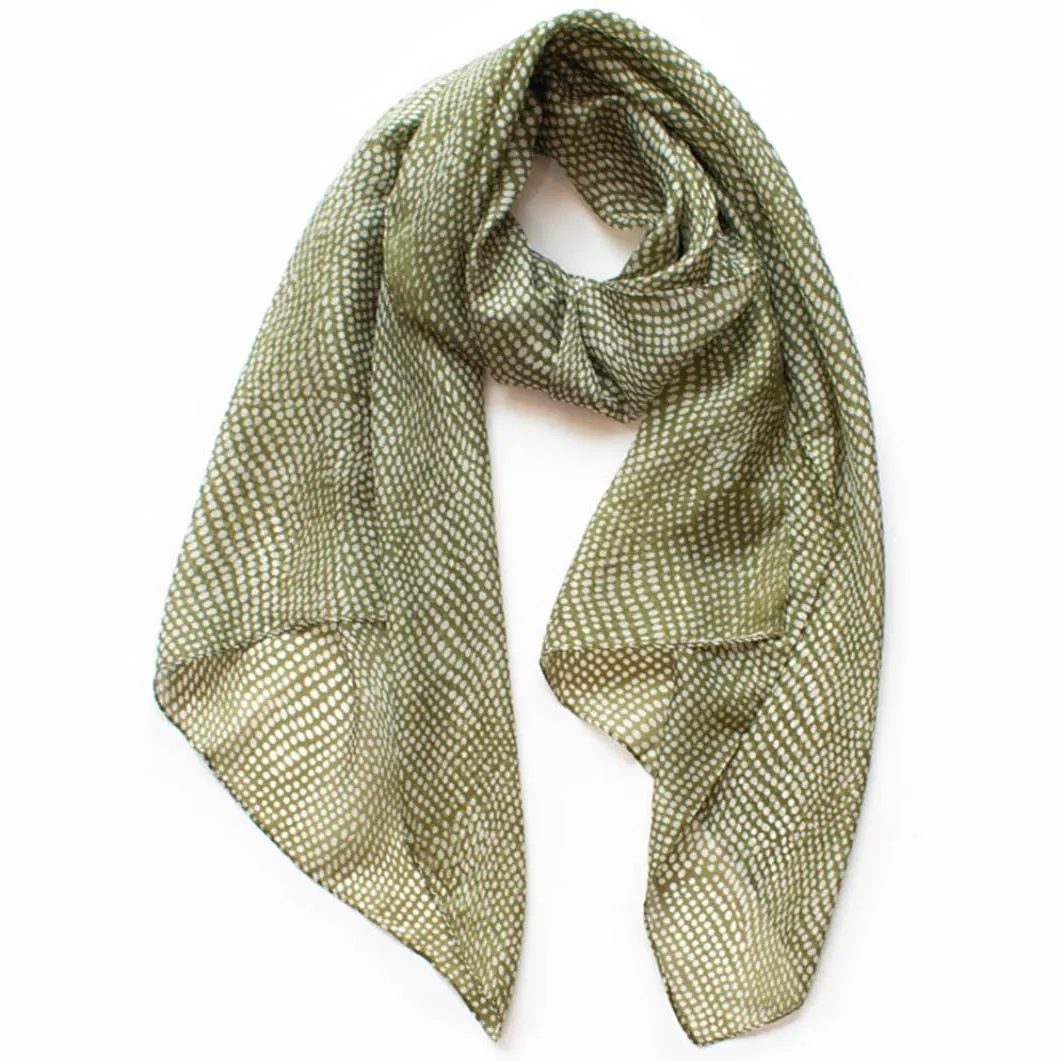 Spot Silk Scarf Olive