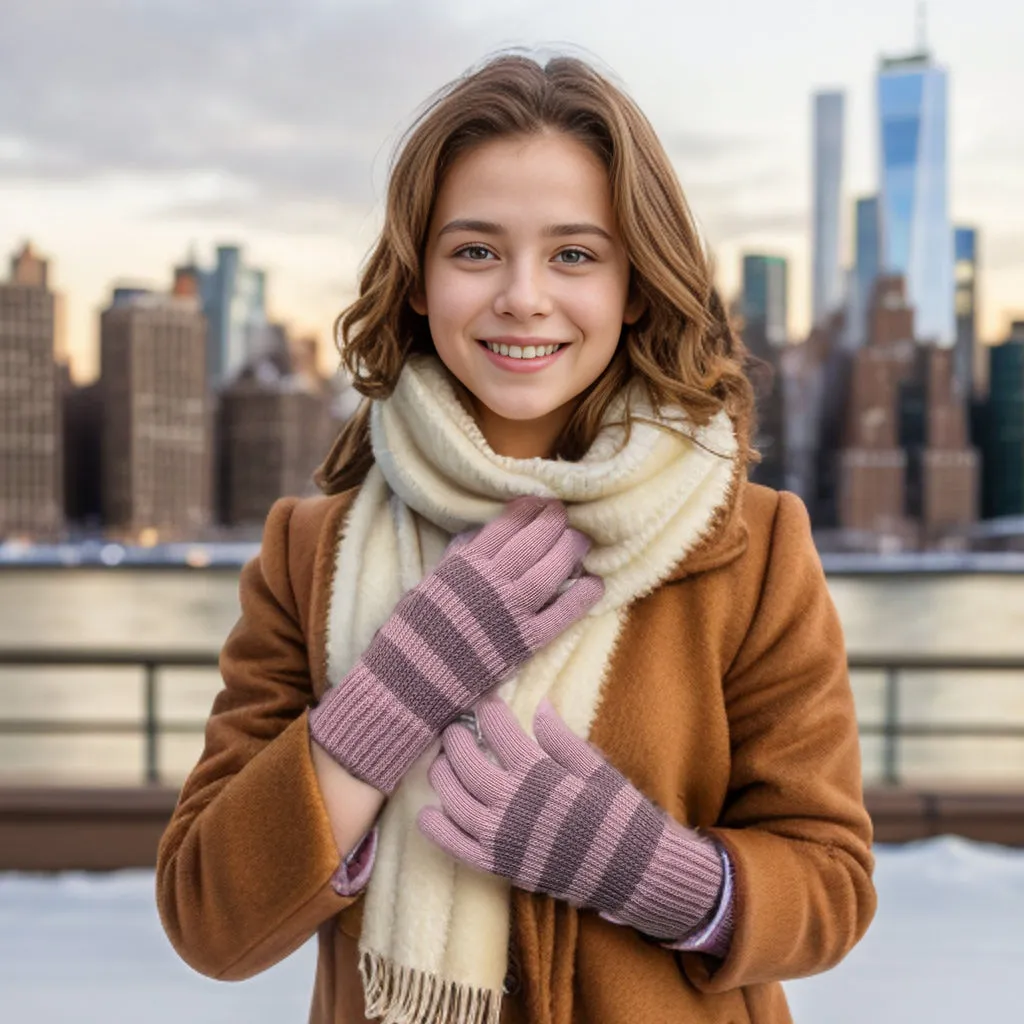 Stripy Children's Gloves (Large) - Purple