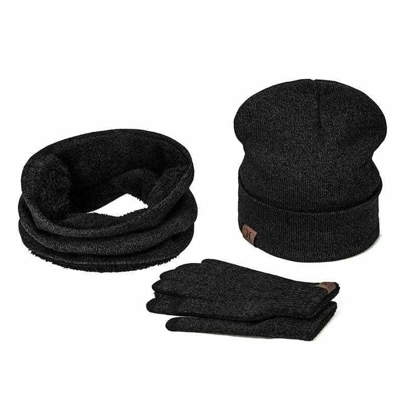 Three Piece Set Winter Hat And Gloves Cotton Unisex Winter Hat Scarf Gloves