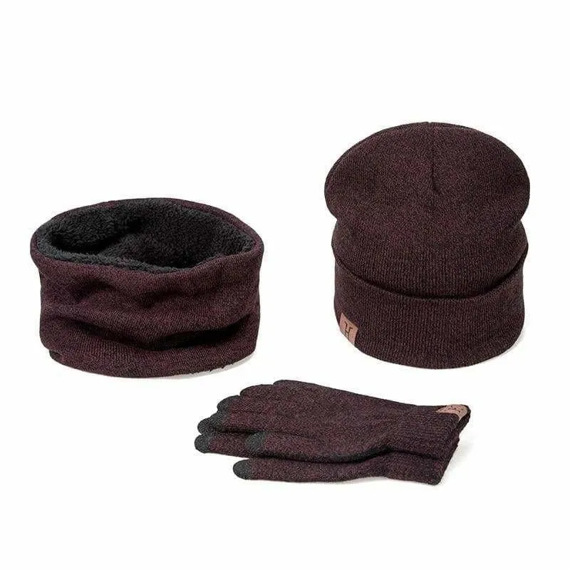 Three Piece Set Winter Hat And Gloves Cotton Unisex Winter Hat Scarf Gloves