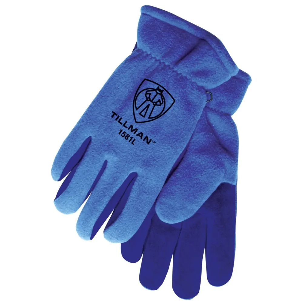 Tillman Blue Polar Fleece And Leather ColdBlock/Cotton/Polyester Lined Cold Weather Gloves