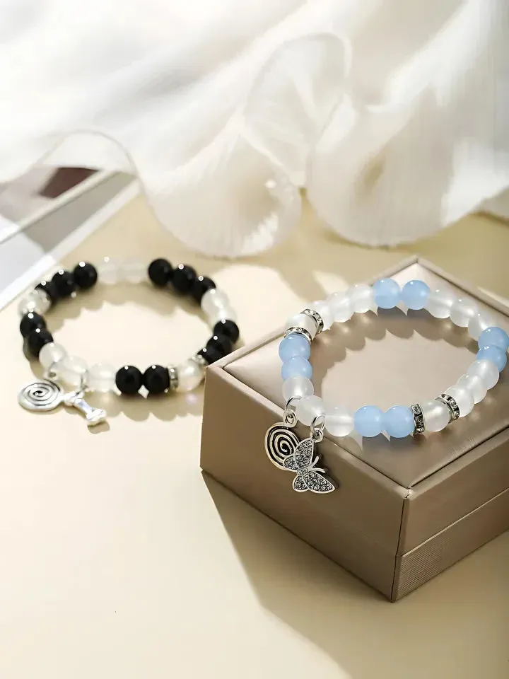 Toleet Bone Butterfly Charm Beaded Couples Bracelets