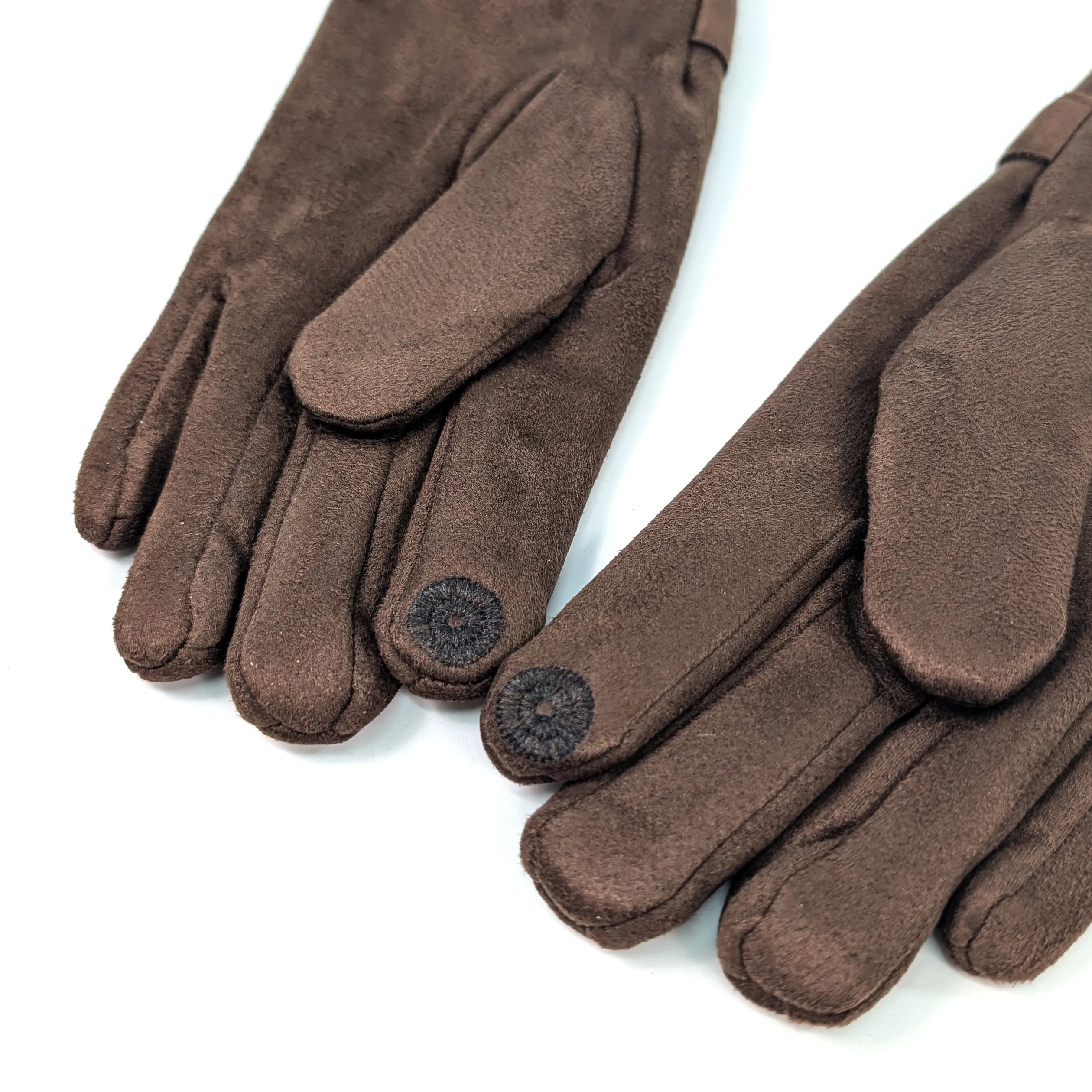 Unisex Gloves with Button Detail - Chocolate Brown