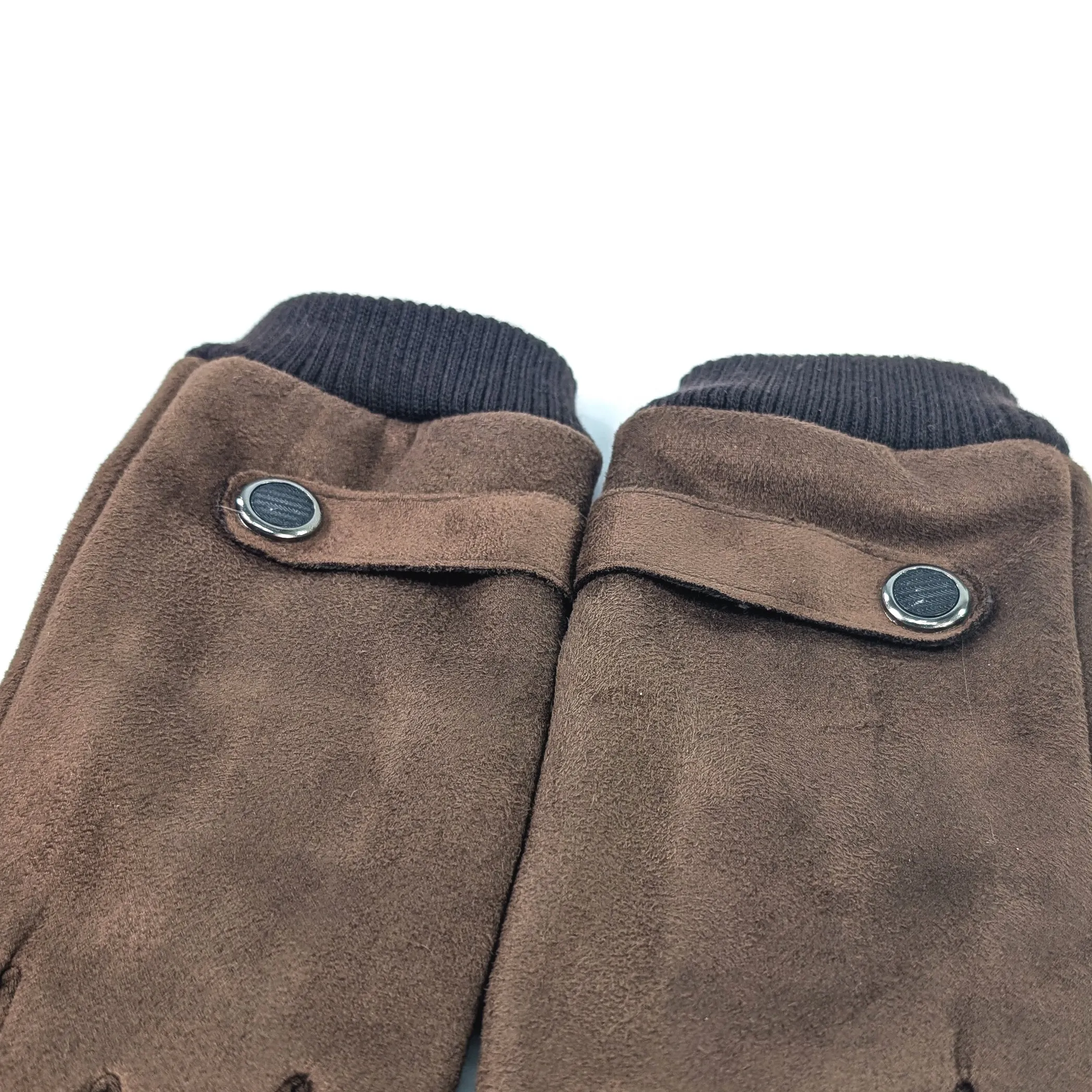 Unisex Gloves with Button Detail - Chocolate Brown