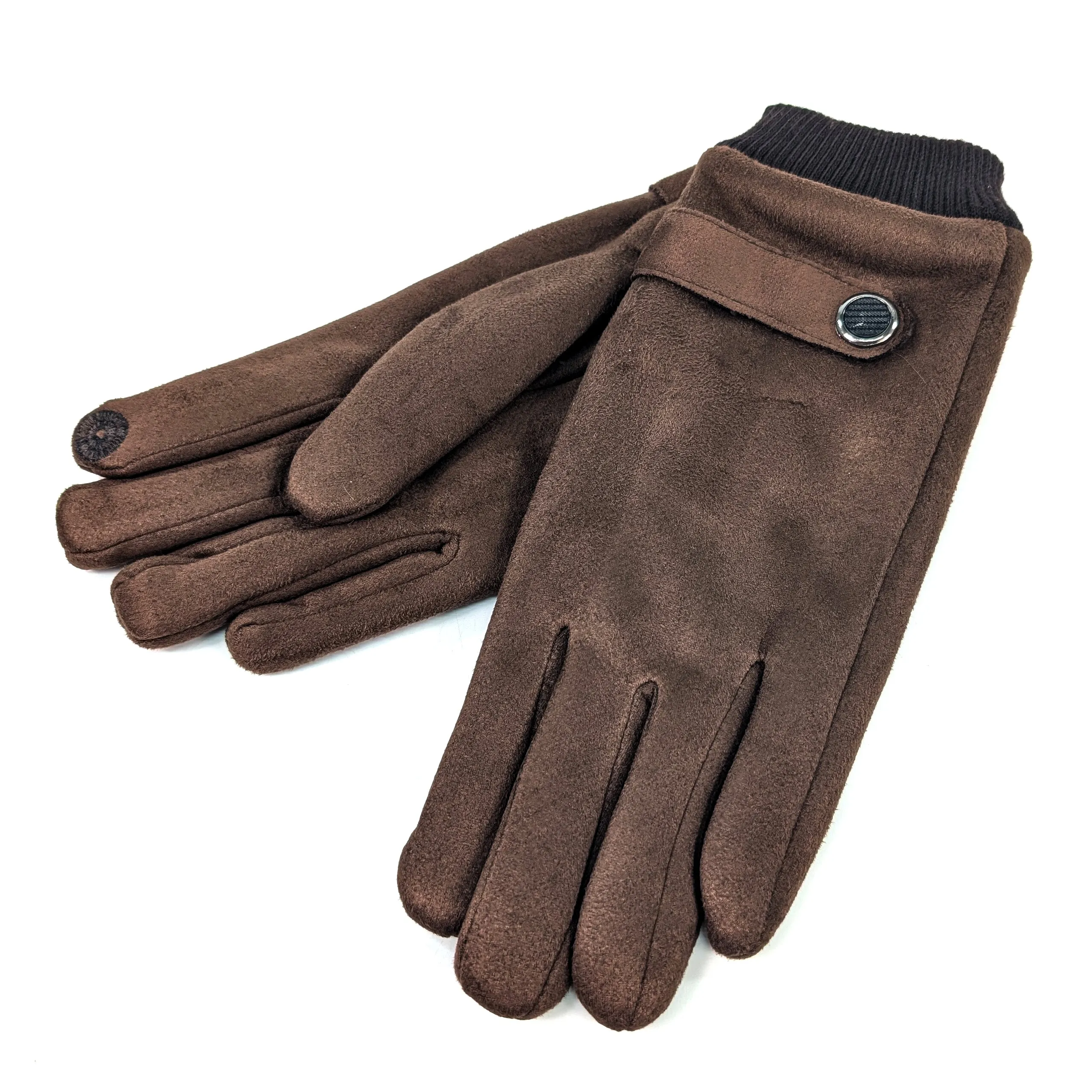 Unisex Gloves with Button Detail - Chocolate Brown