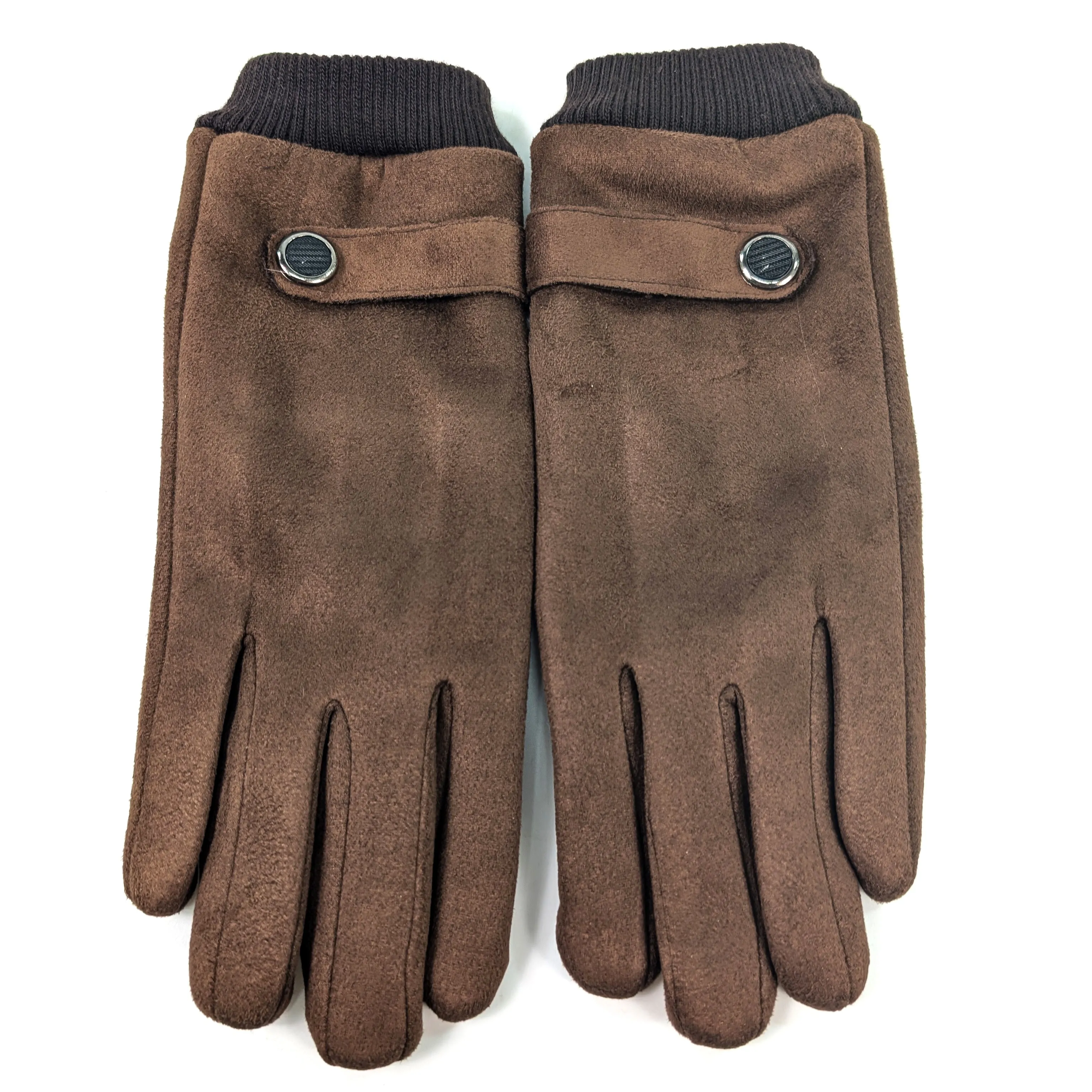 Unisex Gloves with Button Detail - Chocolate Brown