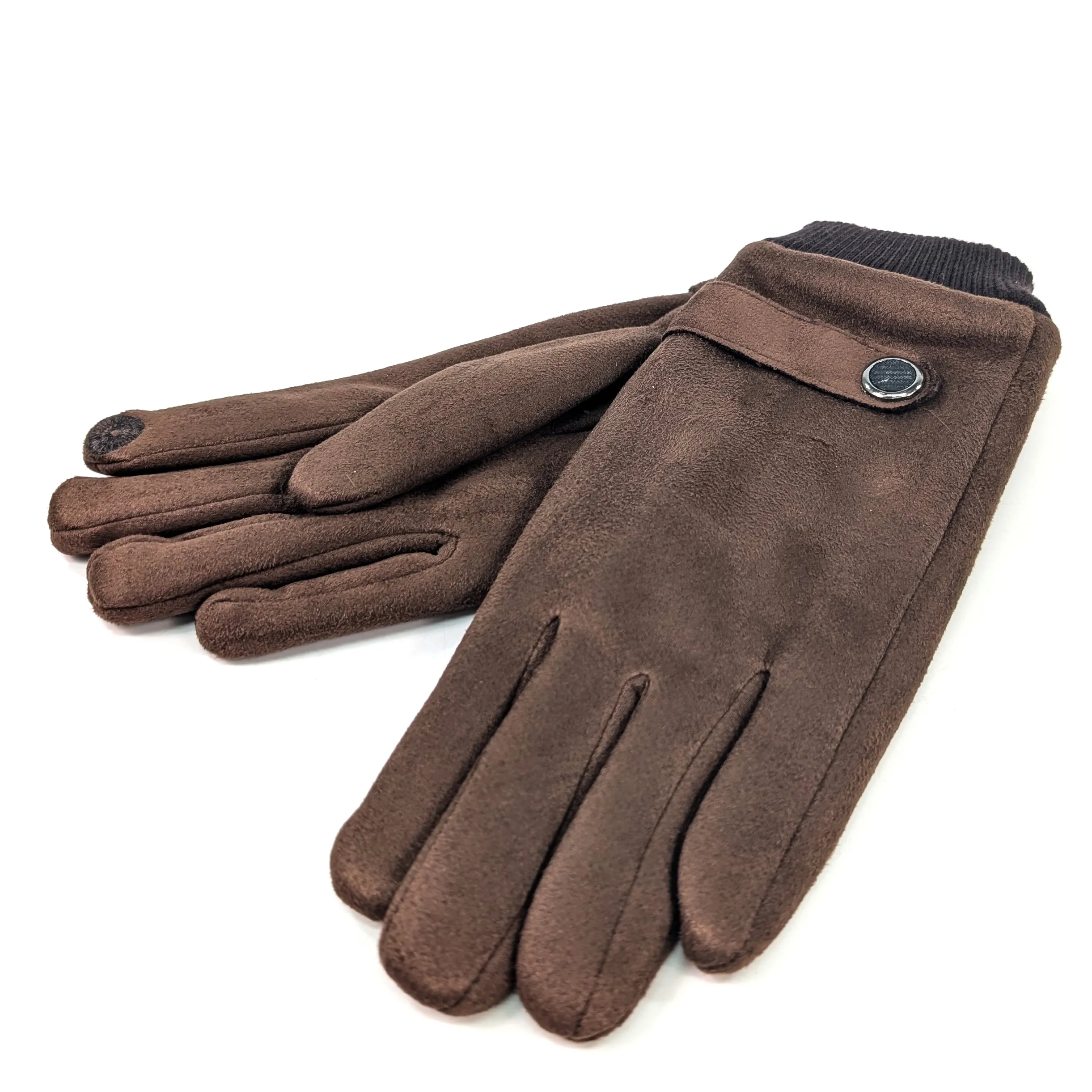 Unisex Gloves with Button Detail - Chocolate Brown