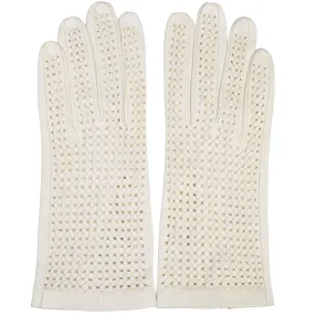 Vintage 1960s Gloves White Lattice Leather Unused Size 6 1/2