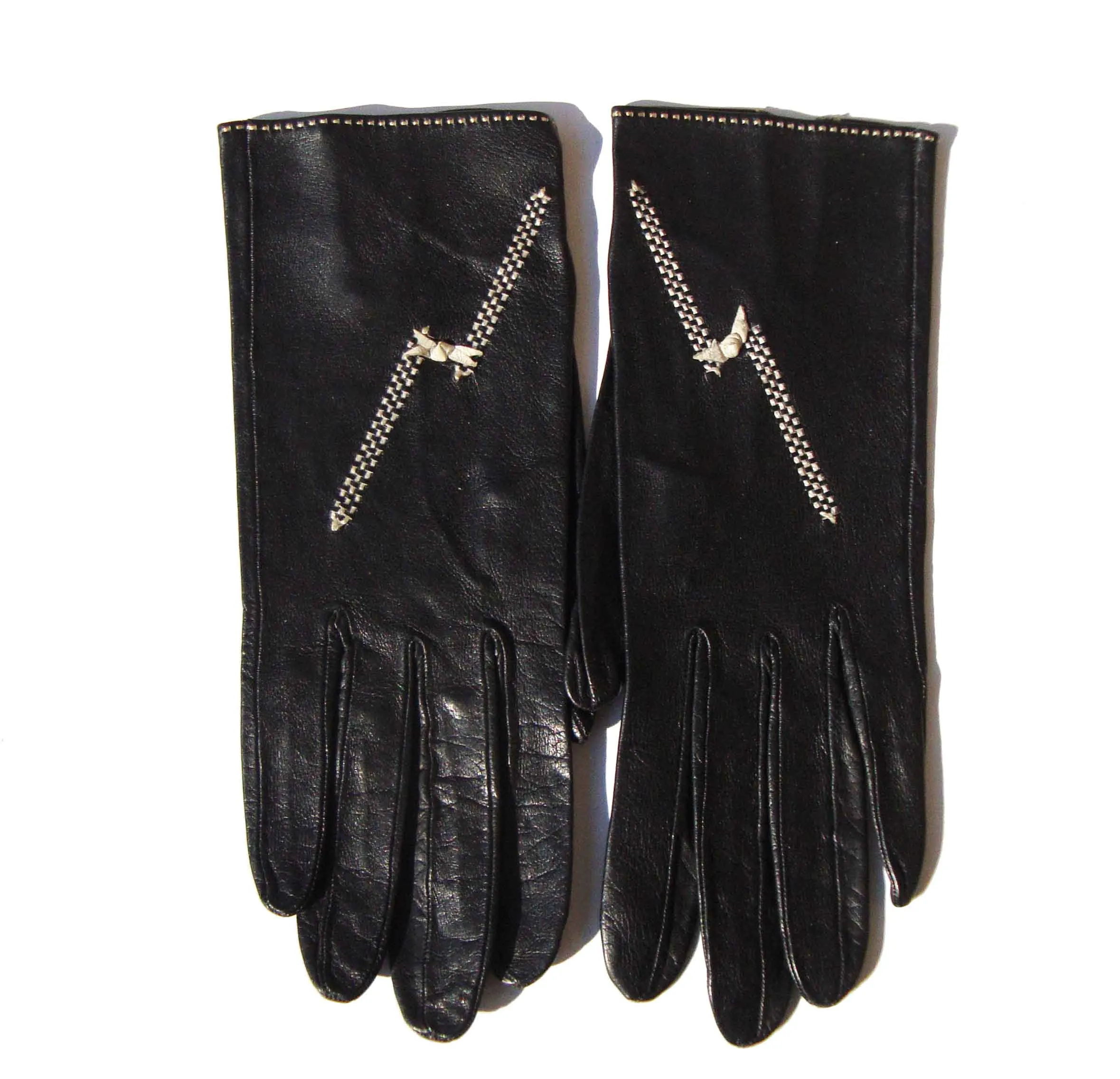 Vintage Short Gloves Womens Black Leather Sz 6.25