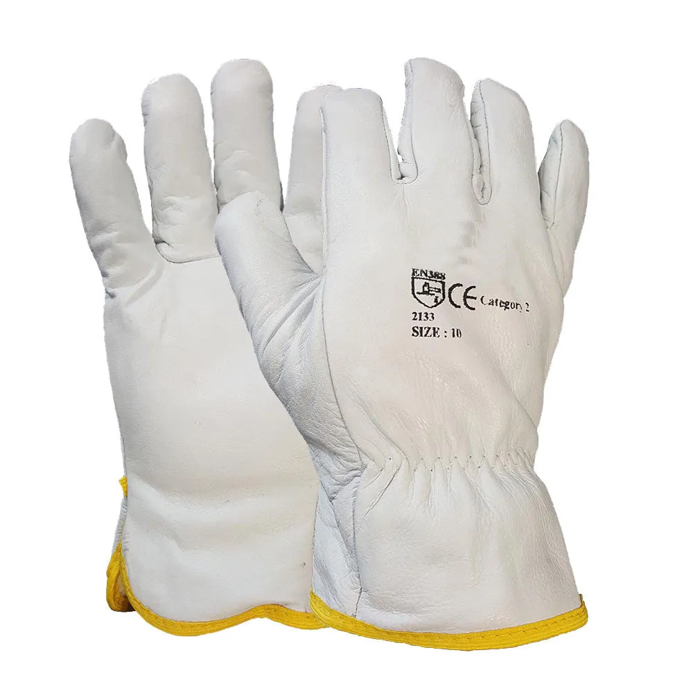 White Driver Glove Fleece Cotton Lined Leather Work Glove